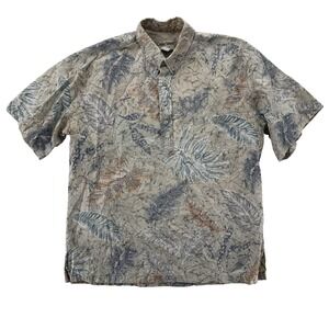 Cooke Street Shirt Mens Large Beige Blue Leaf Print Hawaiian Aloha Casual Summer